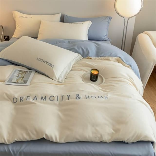 【Arvo Home 蒔桄家居】滑棉感刺繡床包被套四件組-雙人/加大(質感床包 刺繡被套床包 裸睡床包  薄被套床包 床包＋枕套＋被套四件組)