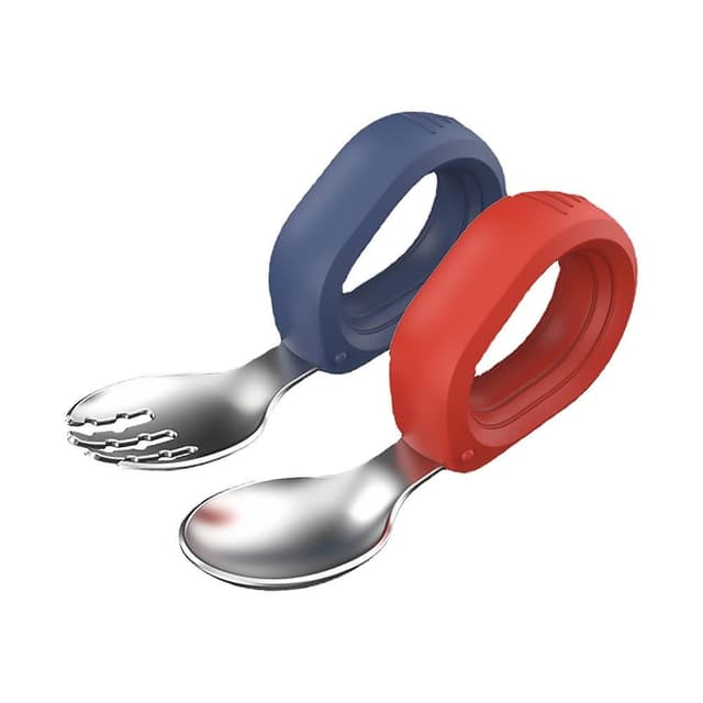 【JoyBaby】2入 湯匙叉子組 304不鏽鋼短柄叉勺 抓握式圓環手柄學習餐具組(進食啟蒙 Hogo禾果)