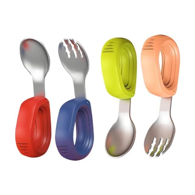 【JoyBaby】2入 湯匙叉子組 304不鏽鋼短柄叉勺 抓握式圓環手柄學習餐具組(進食啟蒙 Hogo禾果)