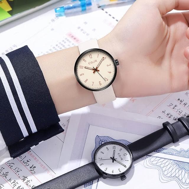 cojr簡約學院風學生表公務員考試防水女錶親膚矽膠石英手錶批發