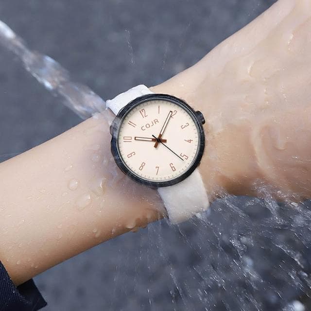 cojr簡約學院風學生表公務員考試防水女錶親膚矽膠石英手錶批發