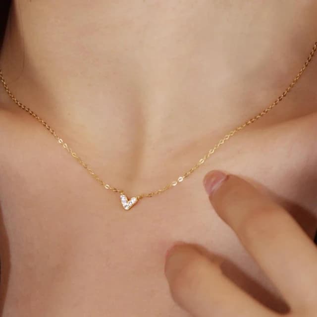 【CReAM】Kirsten純銀V型心型愛心低調閃耀金色銀色女項鍊(送禮 禮盒)