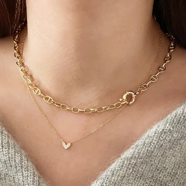 【CReAM】Kirsten純銀V型心型愛心低調閃耀金色銀色女項鍊(送禮 禮盒)