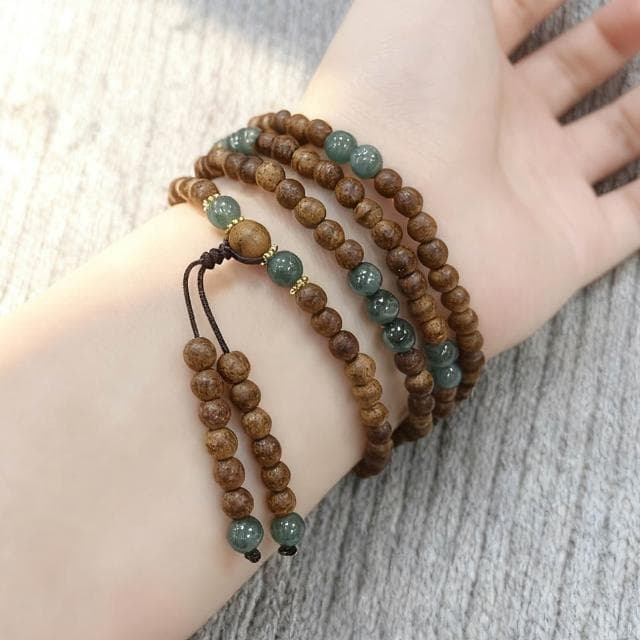 【Paiya 派亞】5MM一線沉香翡翠A貨彈力繩4圈手串手鍊可當項鍊毛衣鍊