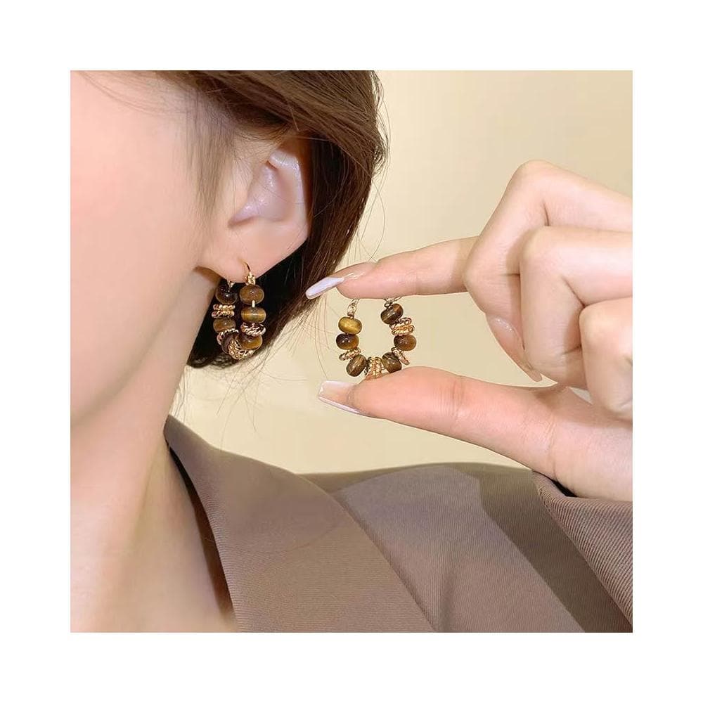 美拉德虎眼石耳環耳扣女2025新款爆款耳釘獨特氣質秋冬耳飾		