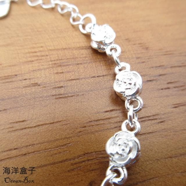 【海洋盒子】立體雙面雪白玫瑰花S999純銀手鍊贈禮盒(新年禮物 生日禮物 聖誕禮盒 送禮)
