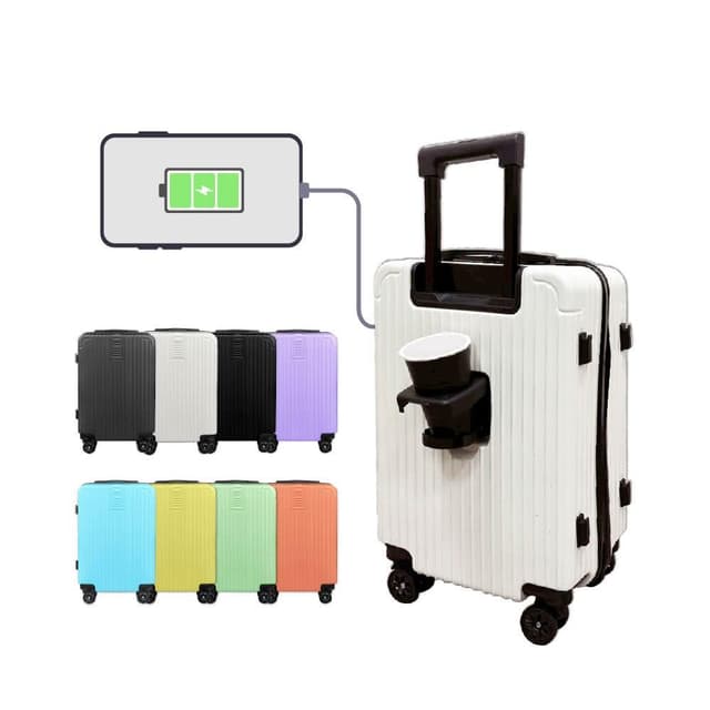 【路比達】★BYC  奶油風行李箱 杯架升級USB充電款20/24/28吋行李箱杯架+充電孔+側邊掛勾+密碼鎖☆兒樂