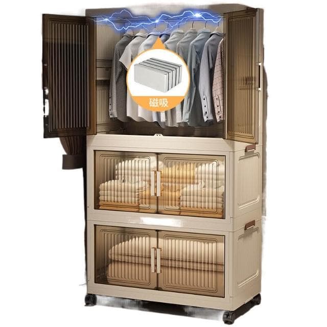 牧牧精品 折疊式衣物收納櫃家用簡易衣櫃雙開門塑料櫃子臥室房間嬰兒儲物櫃