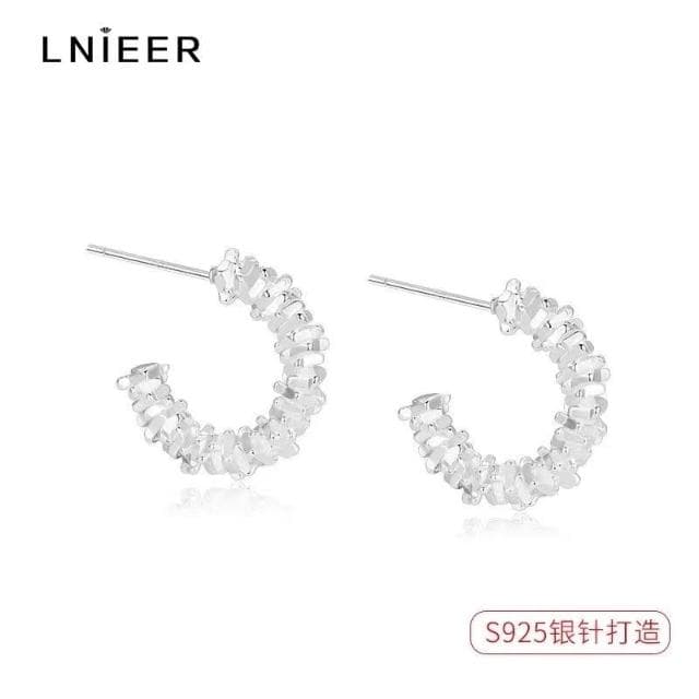 S925銀針碎銀子耳環女法式小眾耳釘半圓圈耳飾	 	