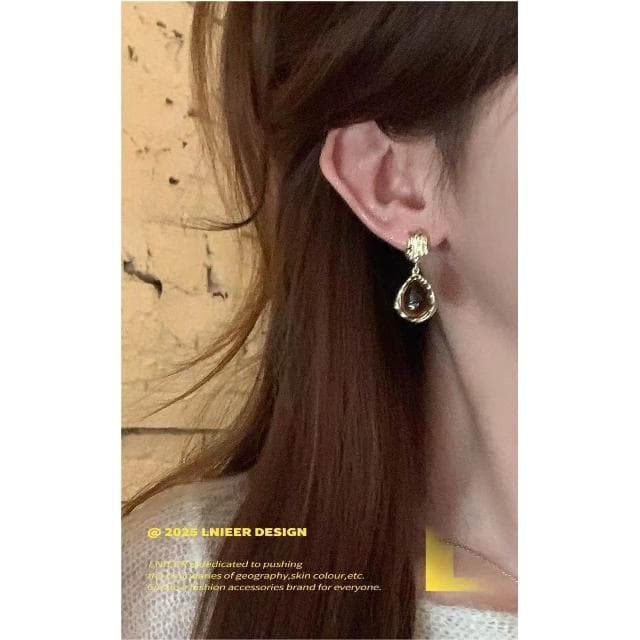 復古美拉德焦糖虎眼石耳環女輕奢小眾氣質耳釘獨特漂亮耳飾