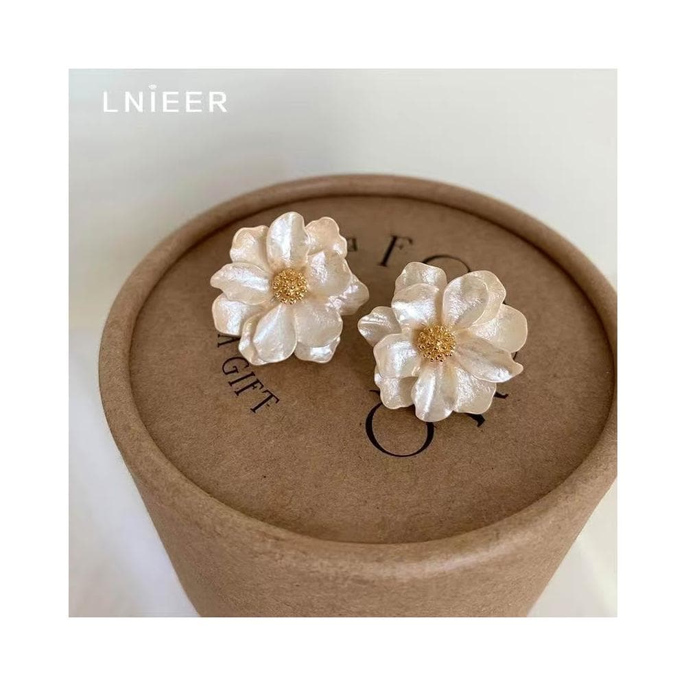 S925銀針山茶花耳環女2025新款氣質百搭輕奢小眾高級耳釘秋冬耳飾