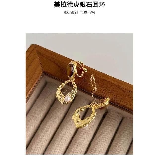 S925銀針輕奢復古美拉德耳環女氣質高級感耳飾2025年新款爆款耳飾