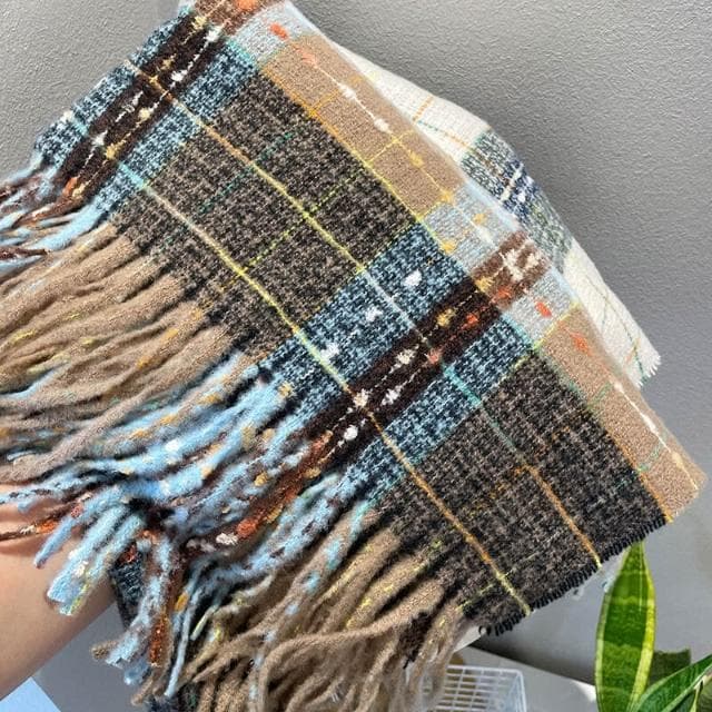 圍巾女滿目星河圍巾女冬季高級感百搭格子仿羊絨圍巾披肩加厚圍脖保暖披肩圍巾質感圍巾冷氣披肩空調百搭保暖圍脖防風圍脖韓版圍巾