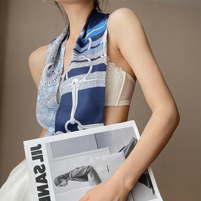 梵花 長條小絲巾腰帶女髮帶百搭高級感薄款春秋款搭配襯衫絲帶繫脖飄帶