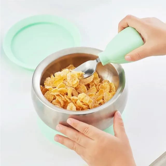 【little.b】雙層不鏽鋼吸盤碗+doddl 兒童學習餐具二件組(多款可選)麗兒采家