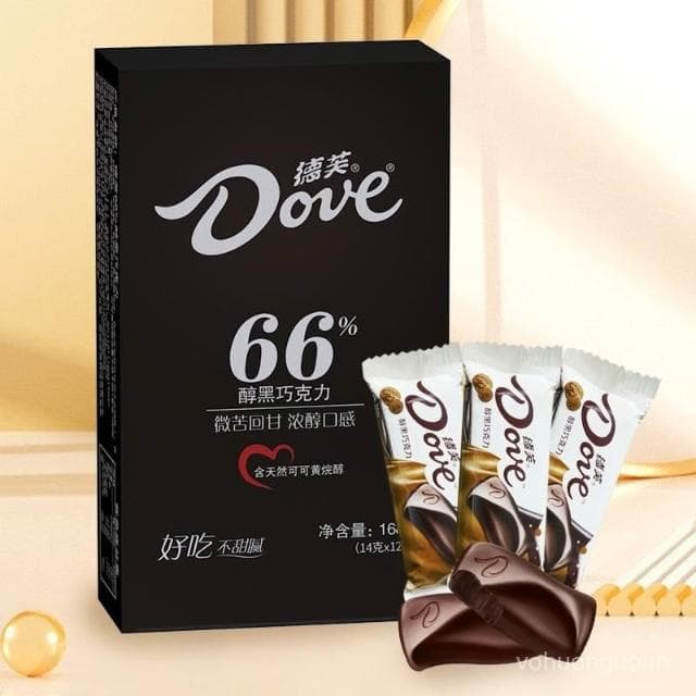 心心相印 德芙醇黑66%可可黑巧克力12條盒裝婚慶喜糖休閒零食品小喫批髮