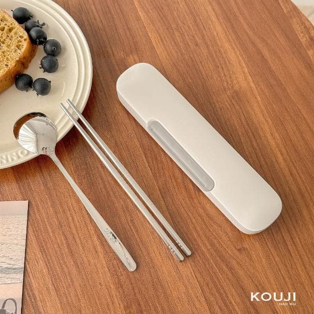 【KOUJI】奶油系環保餐具 環保餐具 餐具組 外出餐具組 湯匙 筷子 不鏽鋼餐具 餐具組 餐具 不鏽鋼 環保