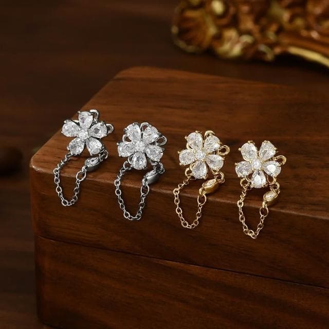 Miss Si【現貨速發】鋯石花瓣 韓國時尚設計感耳環 高級感流蘇耳釘百搭耳飾 四葉草耳環 幸運草耳針