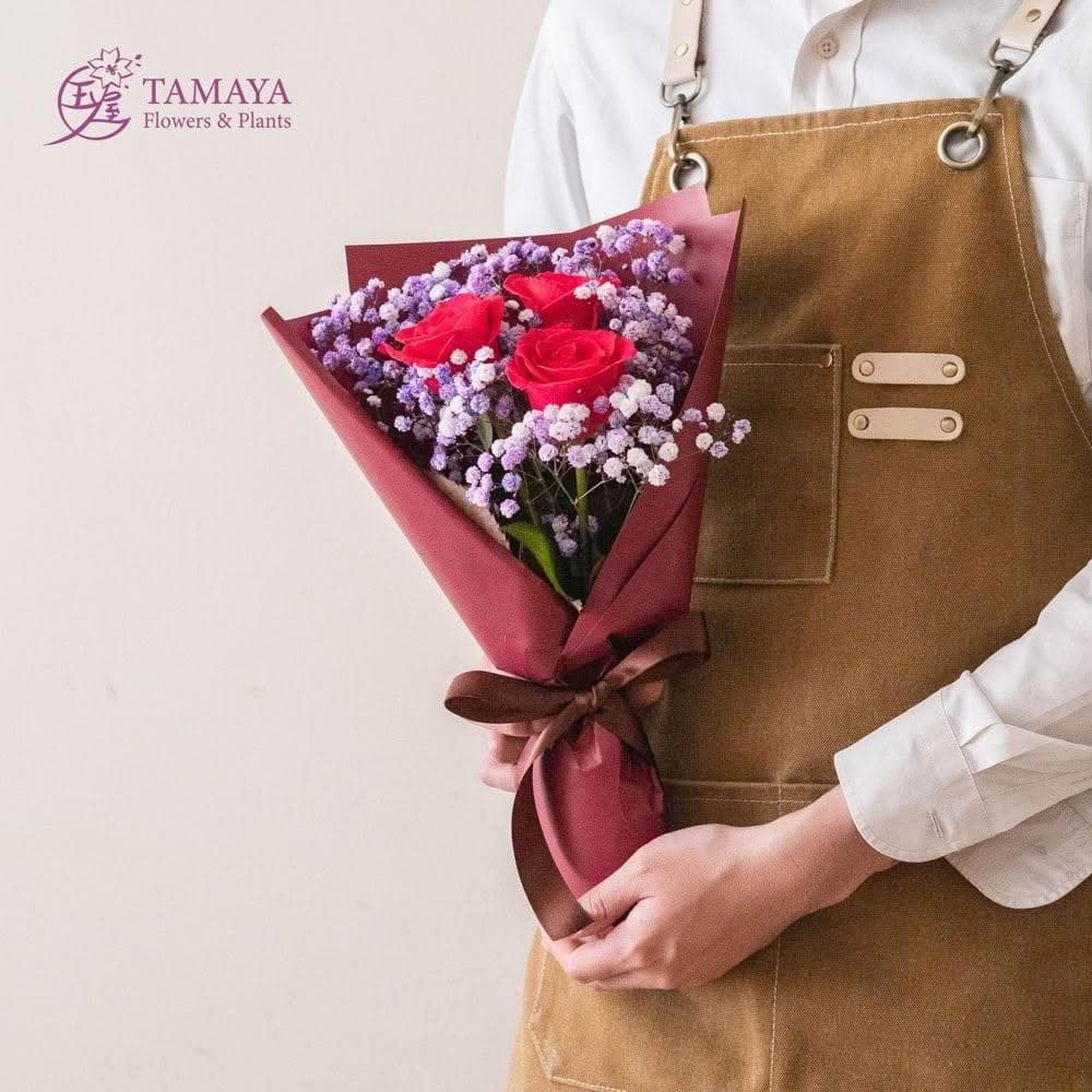 玉屋TAMAYA  牡丹紫x紫語 3朵玫瑰花束 (鮮花 開幕升遷 發表會 生日祝賀 告白 畢業祝福 520 紀念日)
