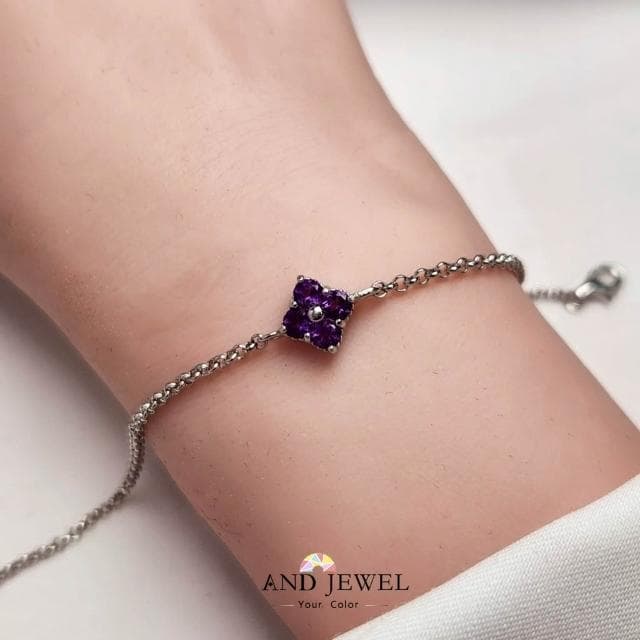 [安珠]  紫水晶 紫色 圓形 3mm 手鍊 和諧系列 Blossom B寶石銀飾 AND JEWEL