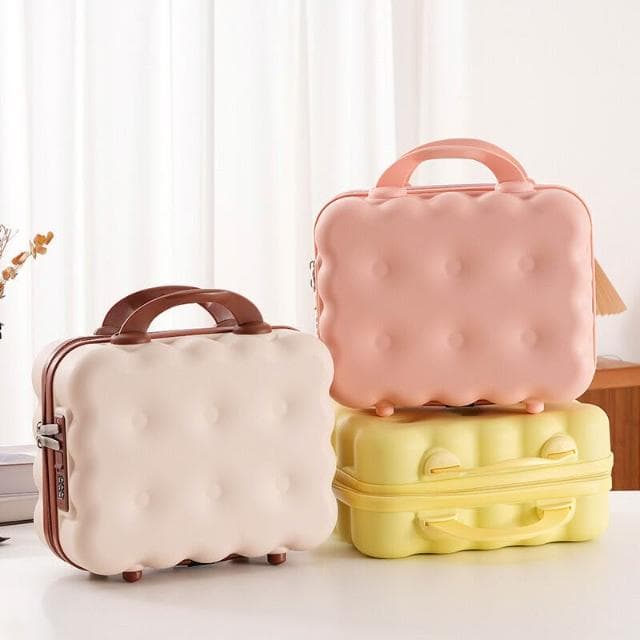 立式14寸手提箱餅幹化妝箱美甲箱卡通行李箱收納箱極簡手提化妝包收納洗漱包桌面收納包健身游泳旅行盥洗包美妝包大容量置物包