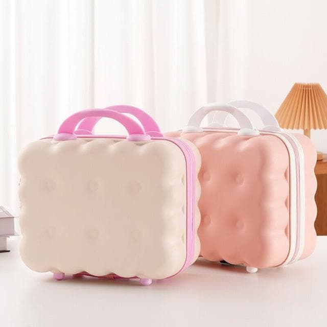 立式14寸手提箱餅幹化妝箱美甲箱卡通行李箱收納箱極簡手提化妝包收納洗漱包桌面收納包健身游泳旅行盥洗包美妝包大容量置物包