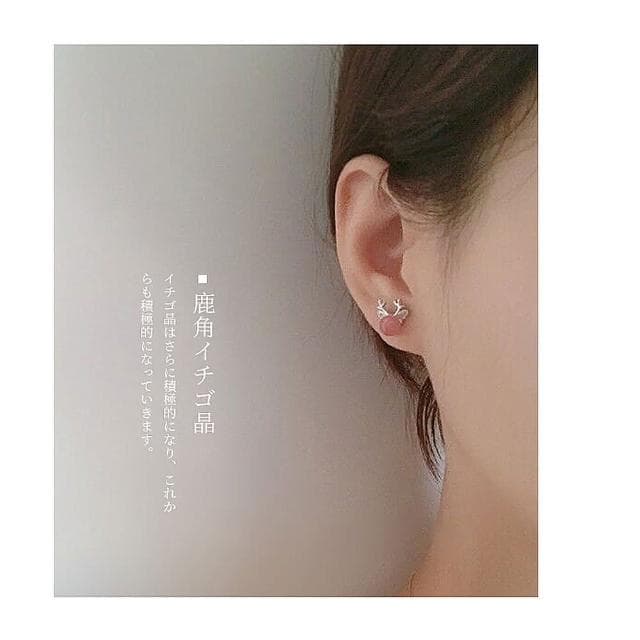 【HaNA 梨花】韓國極簡．俏皮可愛小鹿角耳環紅色草莓晶耳環