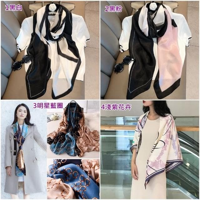 【HaNA 梨花】微涼之秋-仿真絲美麗佳人花卉絕美大絲巾披肩