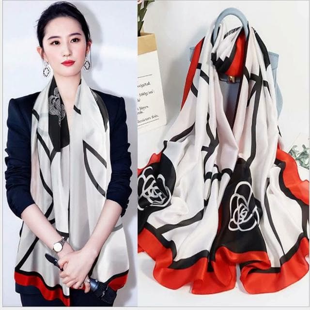 【HaNA 梨花】微涼之秋-仿真絲美麗佳人花卉絕美大絲巾披肩
