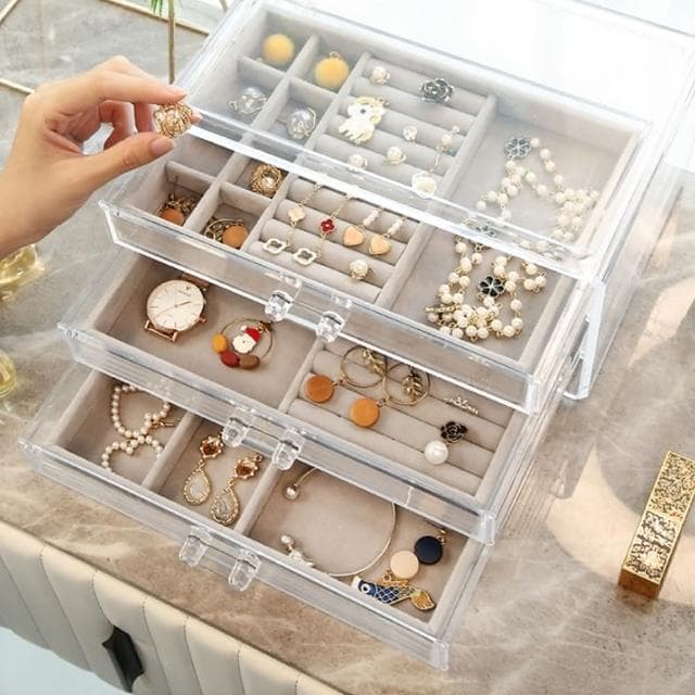 【HaNA 梨花】交換禮物冰花絨布高檔首飾盒珠寶盒．三層抽屜珠寶收納盒(交換禮物長輩送禮)