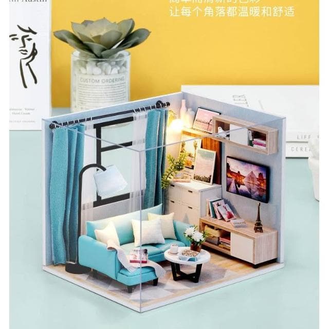 大旺小舖:DIY小屋客廳一角  袖珍屋娃娃屋材料包 生日結婚母親節情人節聖誕交換禮物 實體店面