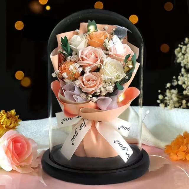 🌹台灣現貨🌹永生花玻璃罩 創意香皂花禮物 不凋花盅 公仔防塵罩 永生花 乾燥花 夜燈 真花 情人節 母親節 女友生日畢業
