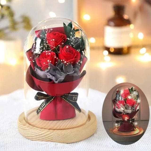 🌹台灣現貨🌹永生花玻璃罩 創意香皂花禮物 不凋花盅 公仔防塵罩 永生花 乾燥花 夜燈 真花 情人節 母親節 女友生日畢業