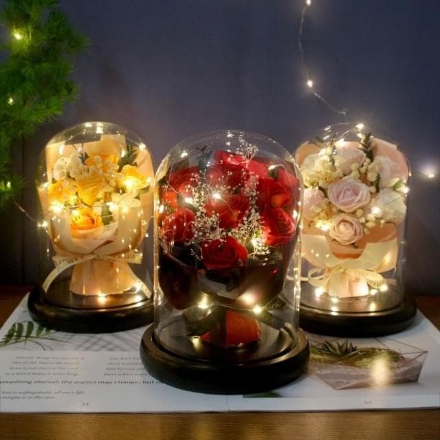 🌹台灣現貨🌹永生花玻璃罩 創意香皂花禮物 不凋花盅 公仔防塵罩 永生花 乾燥花 夜燈 真花 情人節 母親節 女友生日畢業