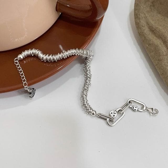 【EMMA SUE】銀圈手鍊 哭臉手鍊 飾品 笑臉手鍊 s925純銀 純銀手鍊 手鍊 銀飾 生日禮物 招運小銀牌 韓版手鍊 女生手鍊 