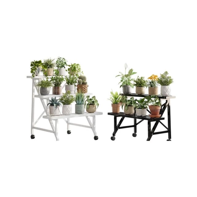 芯毅 雙層置物架 萬向輪置物架 鐵藝花架 園藝花臺 花盆置物架 陽臺花架 盆栽架 植物架 收納架 落地式臺階花架