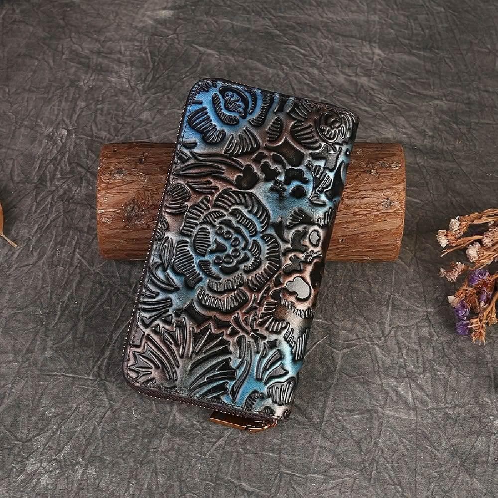【米蘭精品】情人節禮物 現貨+預購 真牛皮長夾真皮錢包短夾手拿包女包包-錢包植鞣牛皮復古壓花女皮夾2色74ei20