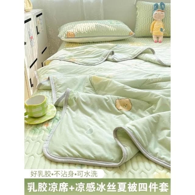 夏天涼感冰絲空調夏涼被床上四件套床品夏季乳膠涼席床單涼墊