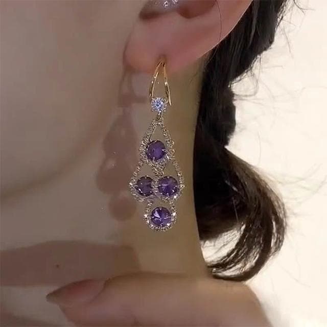{遇見臻品}BG253潮紫霞仙子水滴耳環輕奢優雅耳環五福臨門百搭耳環三生三世紫色水晶流蘇耳精緻珍珠菱形耳環紫色水晶耳環
