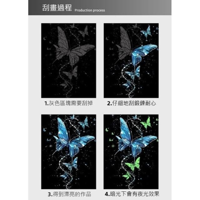 炫彩夜光刮畫 躍鹿 DIY手作組 刮刮畫 紓壓療癒 蝴蝶 熱氣球 煙火 創意禮物 居家佈置 成人減壓