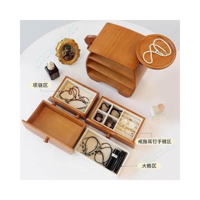 实木质首饰盒收纳盒高档精致手饰品项链黄金新婚乔迁新居礼物 飾品盒 珠寶盒 飾品收納盒 首飾收納盒 多層收納