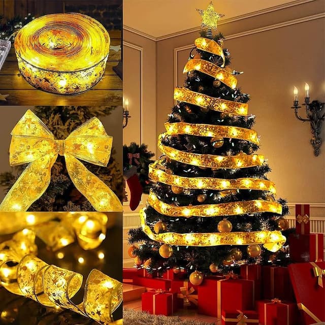 【FANCY LIFE】聖誕絲帶裝飾燈(絲帶燈 聖誕彩帶燈 裝飾燈串 LED 耶誕燈 櫥窗裝飾 聖誕樹燈 聖誕節 聖誕派對 派對燈 交換禮物)