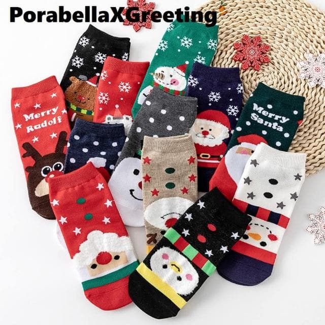 【Porabella】盒裝繽紛撞色聖誕中筒襪交換禮物雪人麋鹿雪人點點撞色可愛聖誕節必買精美包裝(一組4雙)