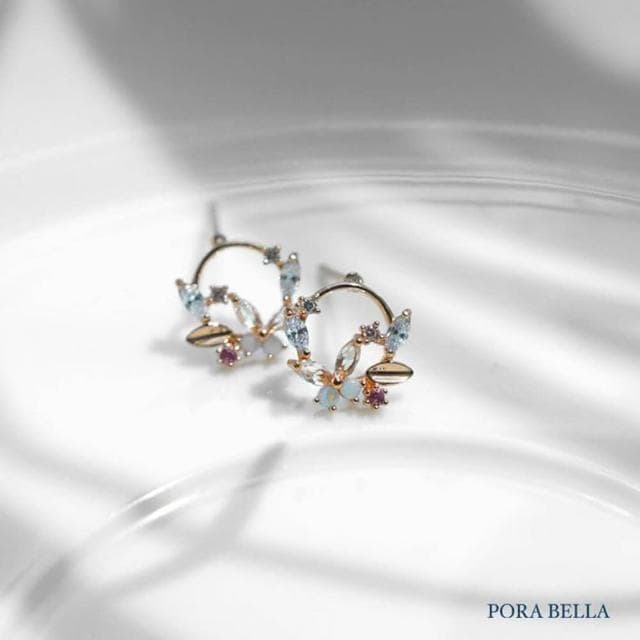 【Porabella】925純銀單鑽鋯石花朵耳環 藍寶石蝴蝶耳環 小眾設計款輕奢氣質玫瑰金穿洞式耳環 Earrings