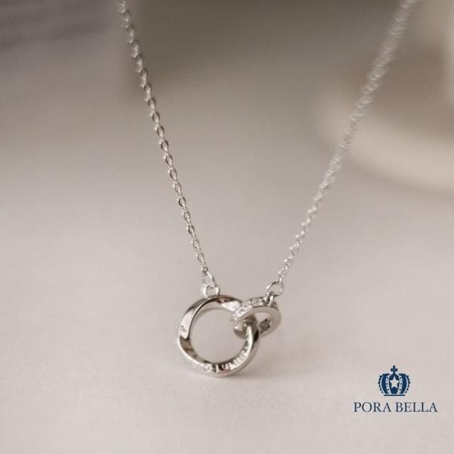【Porabella】925純銀鋯石情侶項鍊 莫比烏斯雙環情侶項鍊 情侶款 黑鑽白鑽 雙環純銀項鍊 Necklace