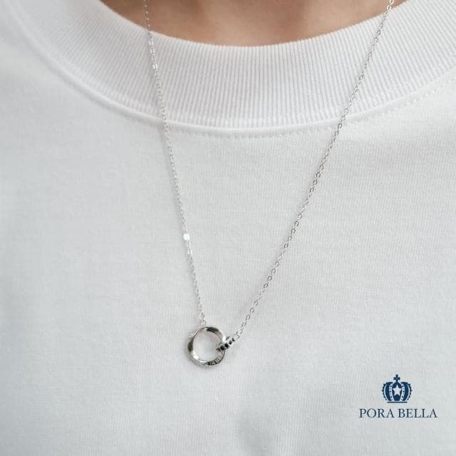 【Porabella】925純銀鋯石情侶項鍊 莫比烏斯雙環情侶項鍊 情侶款 黑鑽白鑽 雙環純銀項鍊 Necklace