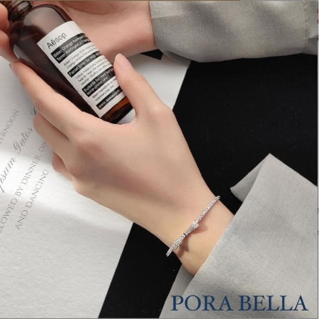 【Porabella】925純銀鋯石滿鑽蝴蝶結手鍊手環 甜美可愛 告白禮物 情人節禮物 送女友 銀飾 Bracelet