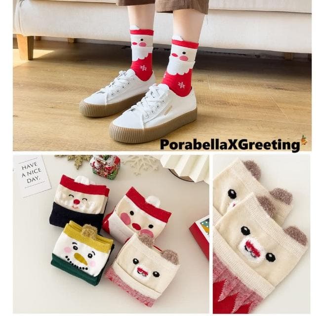 【Porabella】聖誕交換禮物  中筒襪 雪人薑餅人 麋鹿雪人雪花 聖誕節必買 精美包裝 盒裝聖誕中筒襪