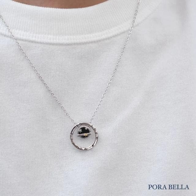【Porabella】925純銀鋯石情侶項鍊 星球之戀情侶項鍊 黑瑪瑙項鍊 白母貝項鍊 情人節禮物 鎖骨鏈Necklac