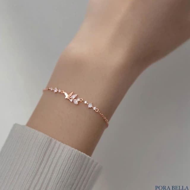 【Porabella】925純銀鋯石手鍊 蝴蝶手鏈 純銀 鋯石手鍊 生日禮物 送女友 銀飾 Bracelets